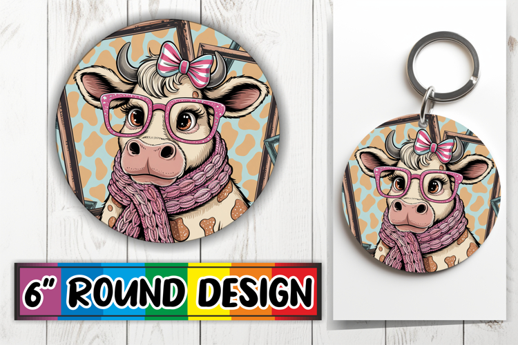 Timeless Circle Keychain Magic, Cute Cow