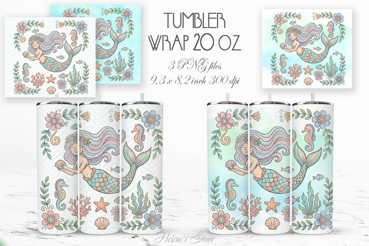 Fairytale Mermaid pastel straight tumbler 20oz wrap desigs