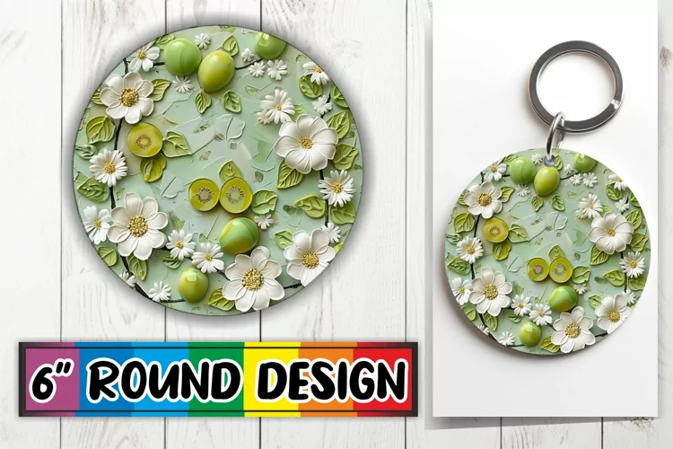 Blooming Flowers Keychain Round Design