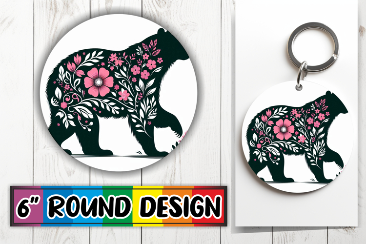 Blissful Keychain Round PNG Style, Flower Animals