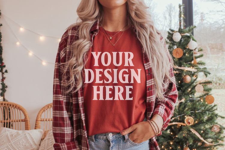 Comfort Colors 1717 Cumin Christmas T-Shirt Mockup, Boho