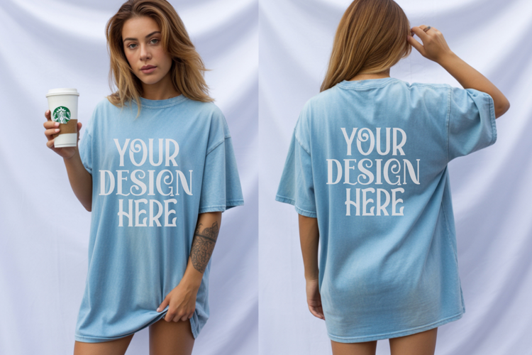 Granite Comfort Colors 1717 Front & back T shirt Mockup