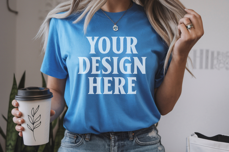 Blue Comfort Colors 1717 Christmas Shirt Mockup, Cozy