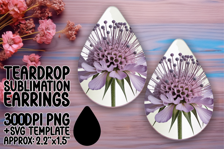 Vibrant Teardrop Earrings Design for Sublimation , Flowers