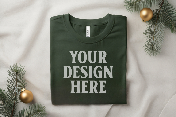 Christmas Bella Canvas 3001 Forest Green Folded Tshirt Mocku
