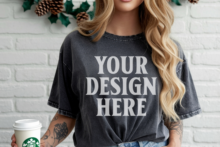 Christmas Comfort Colors 1717 Pepper TShirt Mockup, CC 1717