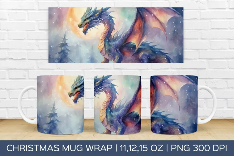 Christmas Dragon Mug Wrap | Christmas Sublimation Design