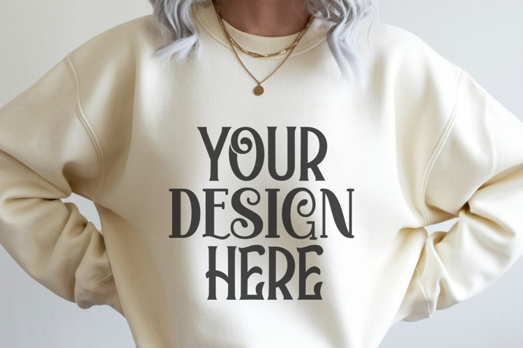 Sand Gildan 18000 Mockup, Sweatshirt Crewneck Mockups