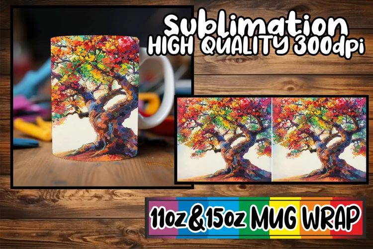 Vibrant Springtime Mug Wrap - Colorful Tree