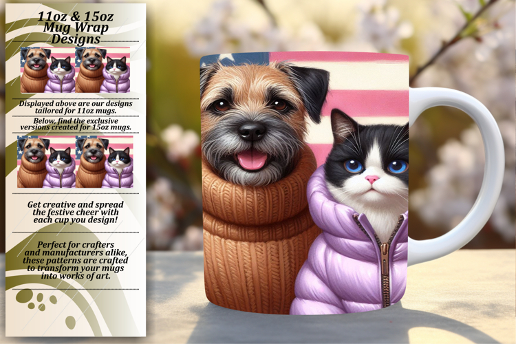 Eye-Catching 15oz Mug Wrap Png , Dog and cat