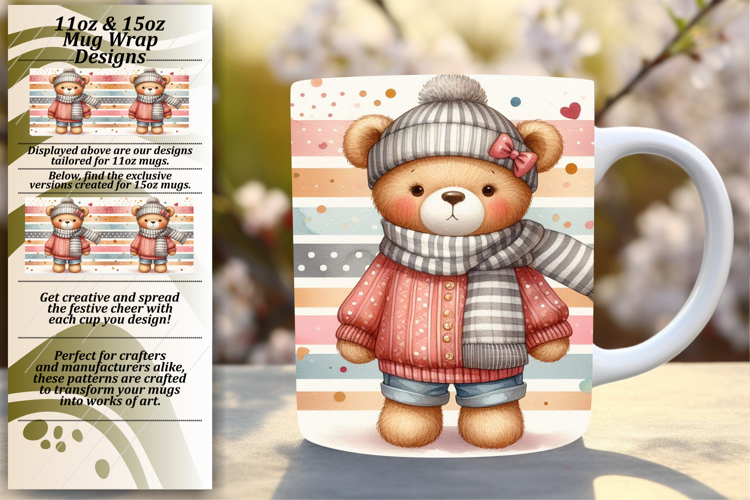Radiant 15oz Mug Wrap Png Template , Teddy Bear