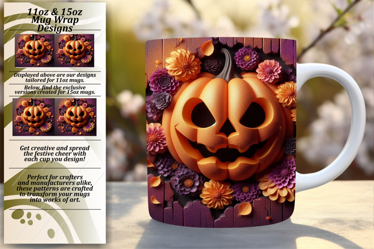 Magical 15oz Mug Wrap Png Artwork , 3D Pumpkin