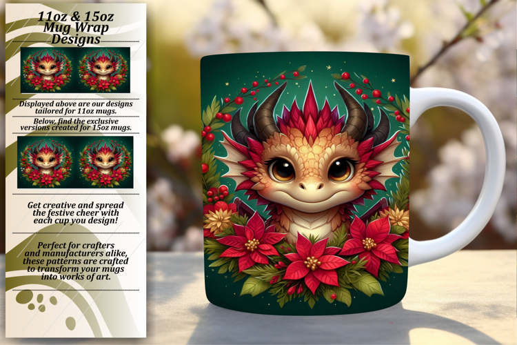 Sublimation 15oz Mug Wrap Png Design , Dragon