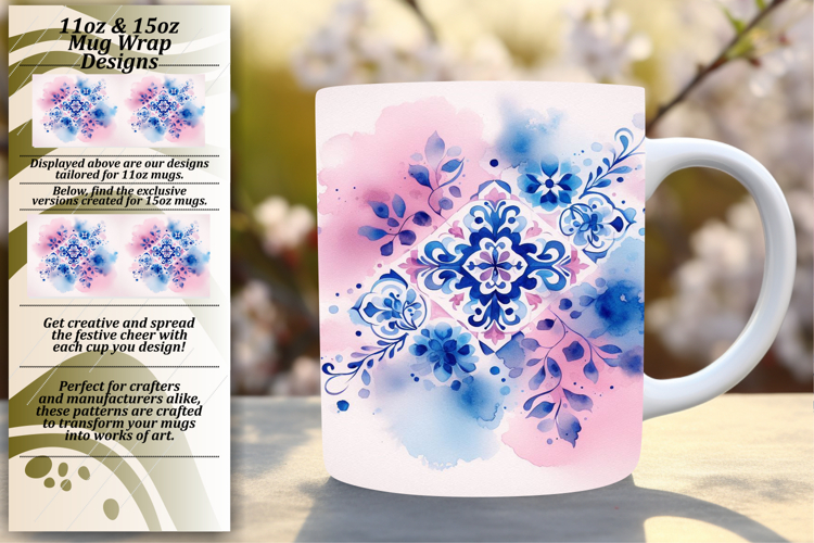 Charming 15oz Mug Wrap Png Artwork , Watercolor Patter