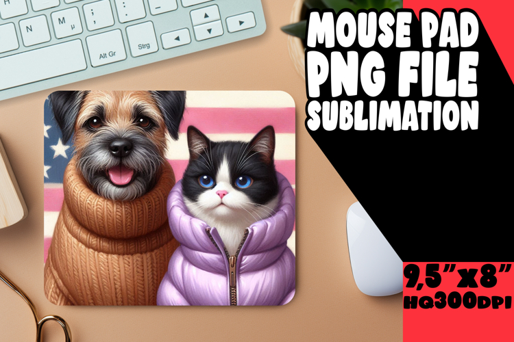 WHIMSICAL MOUSE PAD PNG DESIGN, Dog and cat