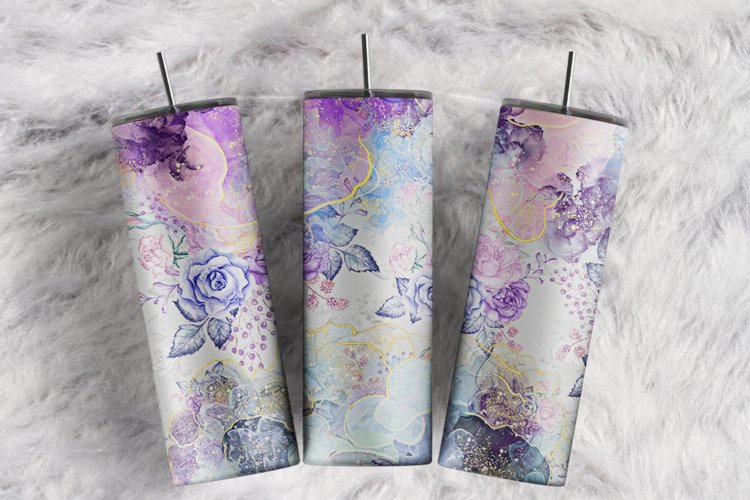 Purple Floral Abstract Watercolor Marble 20 oz tumbler wrap example image 1