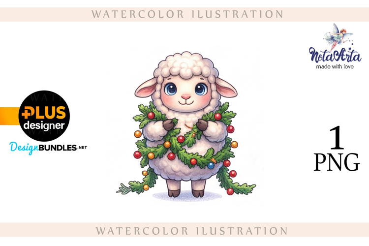 Christmas Sheep in Watercolor Style