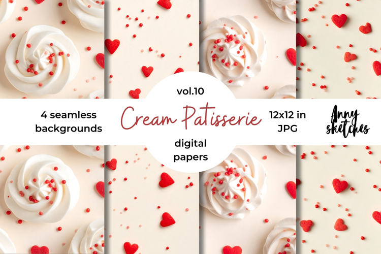 Cream and Cherry Digital Paper Kit Rococo Patterns