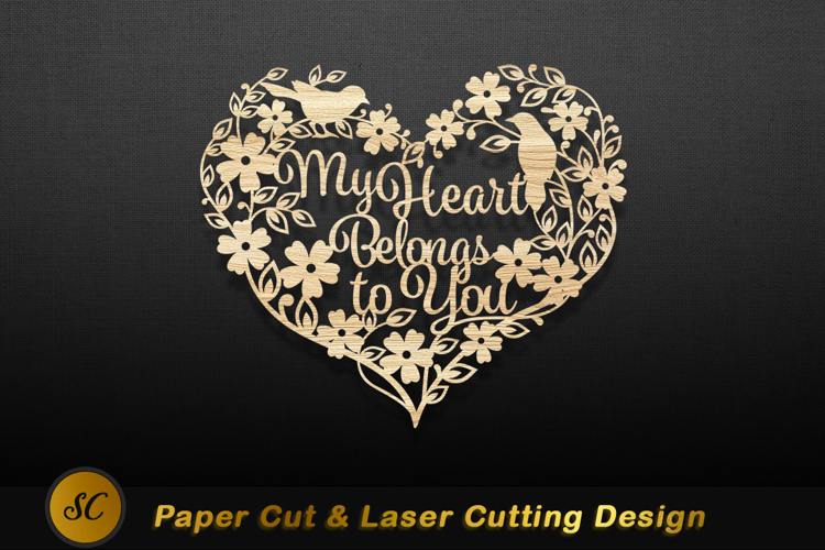 Heart floral birds text cutout image Laser cut