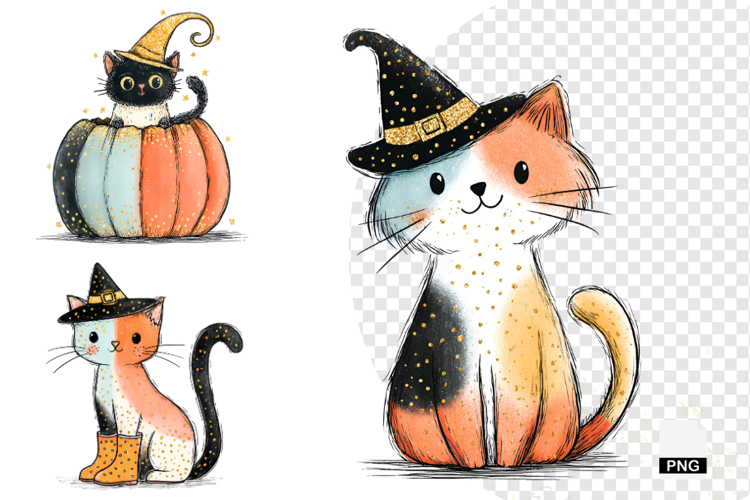Whimsical Halloween Cat Clipart