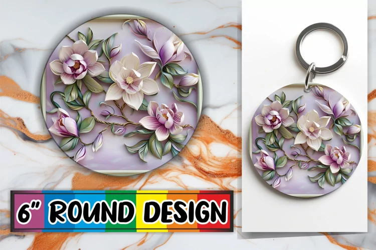 Springtime 3D Blossom Keychain Circle Design Sublimation