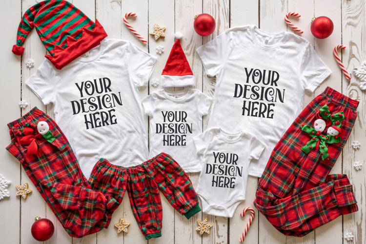 Christmas Family Matching Shirt Mockup | Cozy Boho Flat Lay
