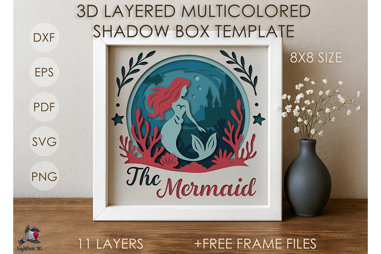 3D Little Mermaid Fairytale Shadow box SVG Papercut template