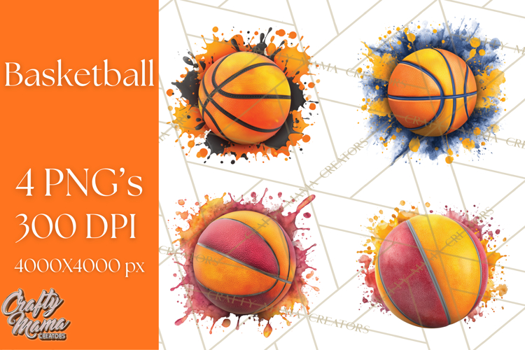 Basketball Clipart PNG with Team Color Paint Splash Design