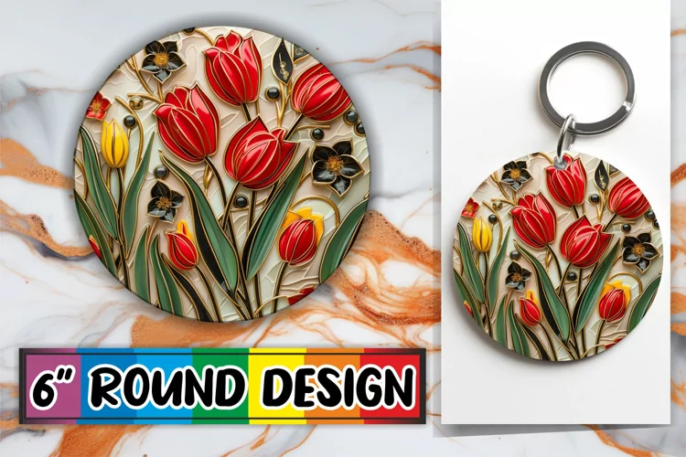Glittery Petal Paradise Round Design Summer Style Keychain