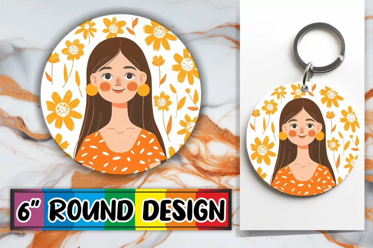 Lovely Female Portrait Round Design Sublimation PNG