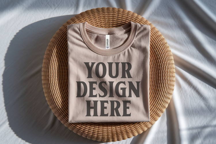Heather Dust Bella Canvas 3001 Flat Lay T-Shirt Mockup