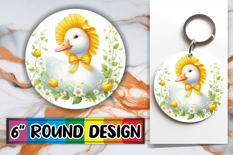 Unique Round Keychain Sublimation PNG, Goose