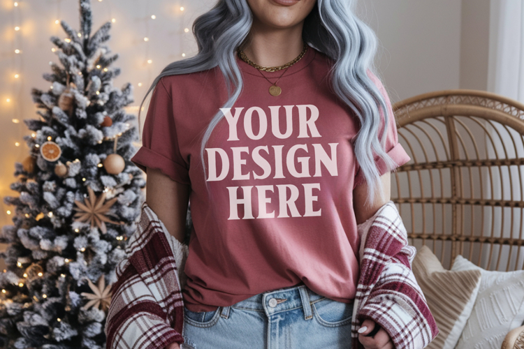 Comfort Colors 1717 Cumin Christmas T-Shirt Mockup, Boho