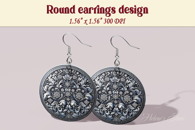 Vintage pattern earrings | Silver Round Earring sublimation