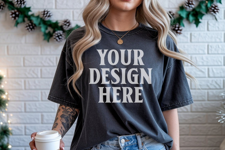 Christmas Comfort Colors 1717 Pepper TShirt Mockup, CC 1717