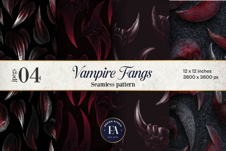Vampire Fangs Pattern, Dark Gothic Teeth Digital Paper