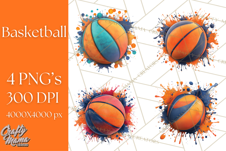 Basketball Clipart PNG with Team Color Paint Splash Design