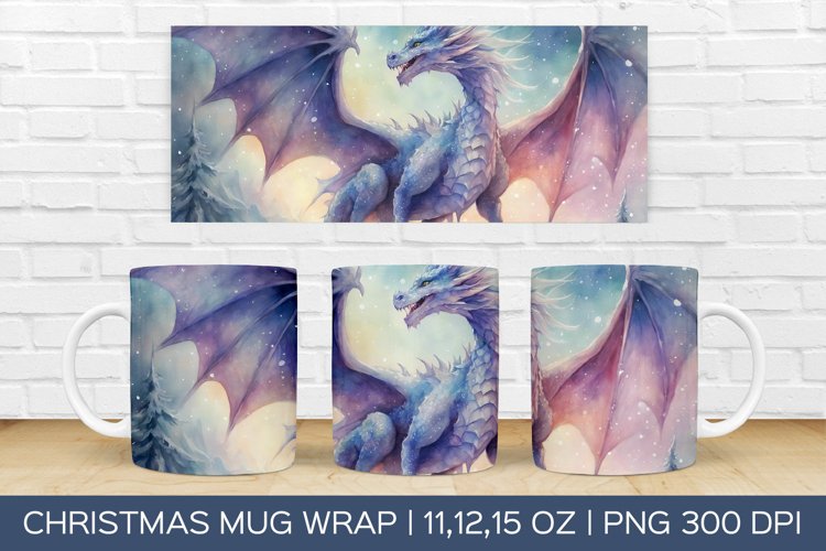 Christmas Dragon Mug Wrap | Christmas Sublimation Design