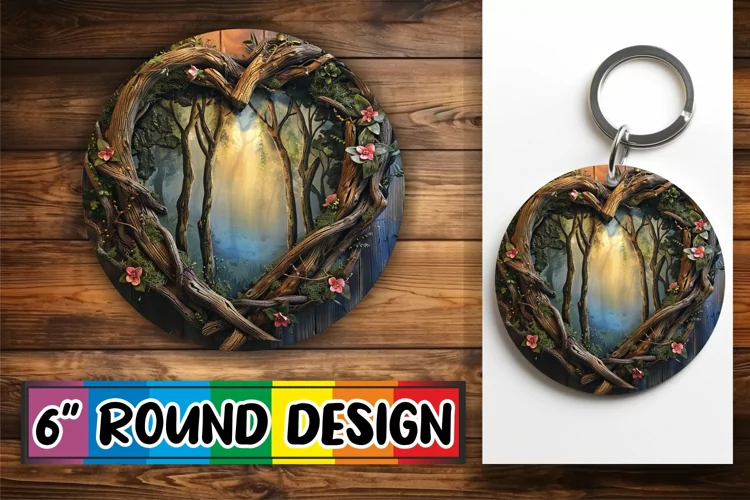 Floral Symphony Circle Design Sublimation 3D Heart