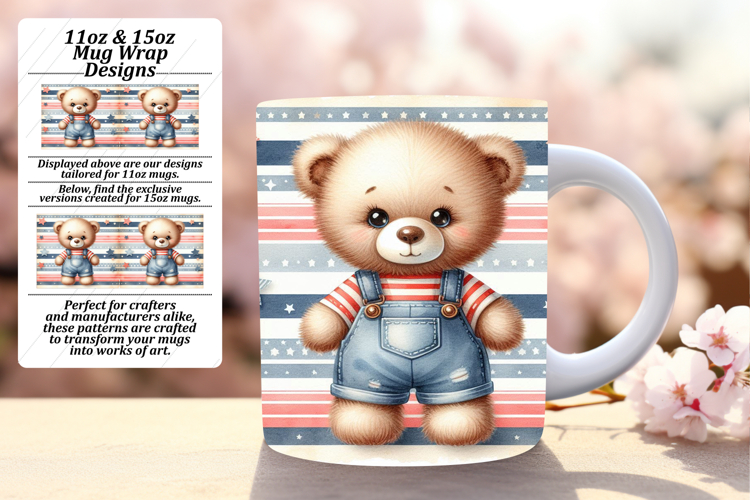Charming 11oz Mug Wrap Png Design , Teddy Bear