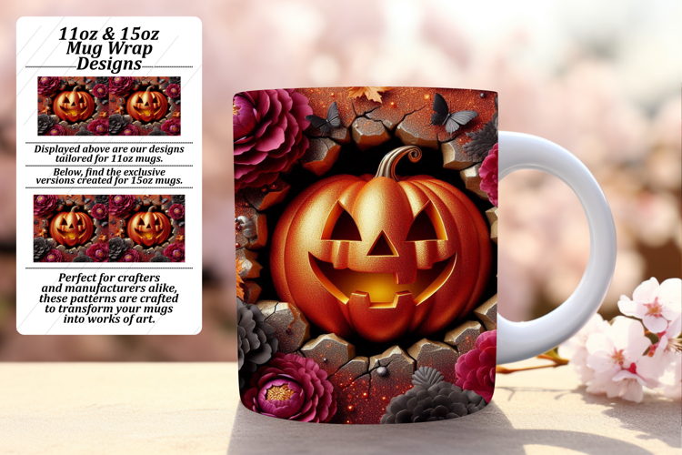 Artful 11oz Mug Wrap Png Template , 3D Pumpkin