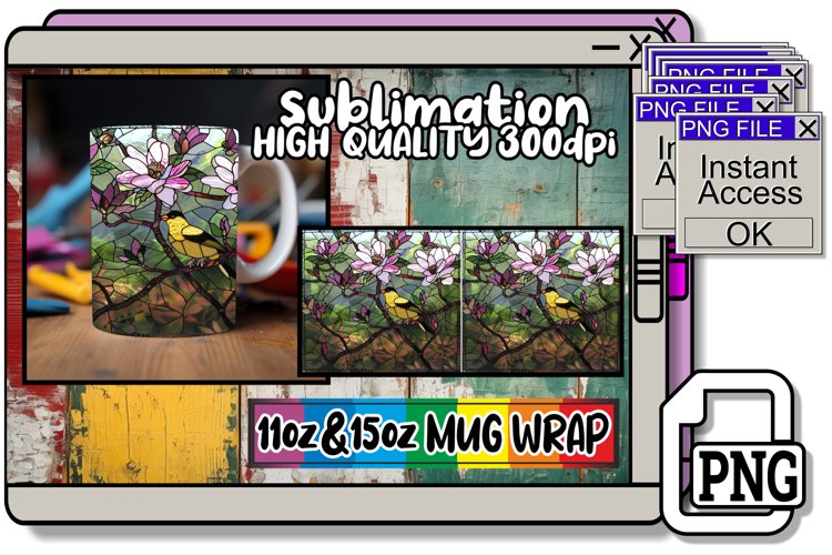 Artistic 20oz Stained Glass Mug Wrap Design 11oz/15oz