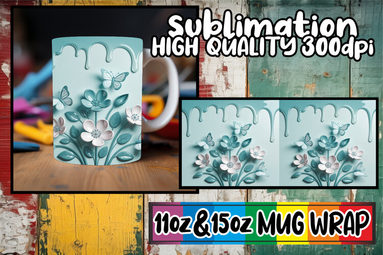 Cozy mornings 11oz 15oz mug wrap, 3D Flowers example image 1
