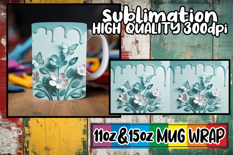 Cozy mornings 11oz 15oz mug wrap, 3D Flowers