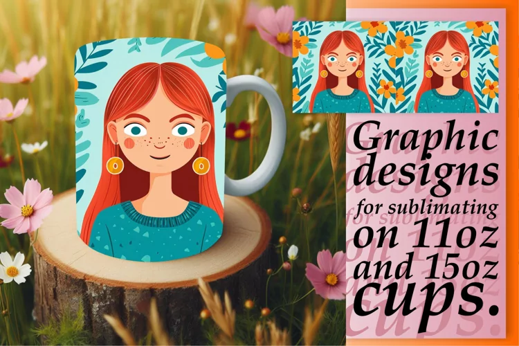 Elegant Woman with Flowers Mug Wrap Design 11oz/15oz