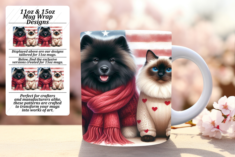Luxurious 11oz Mug Wrap Png Design , Dog and cat
