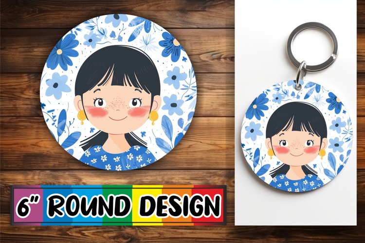 Artistic Woman and Flowers Round Design PNG example image 1