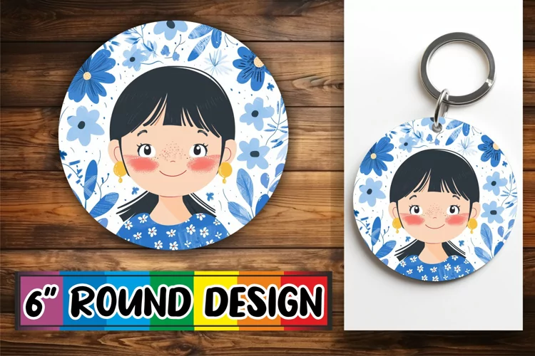 Artistic Woman and Flowers Round Design PNG