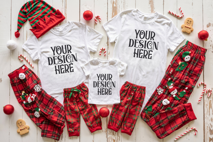 Christmas Family Matching Shirt Mockup | Cozy Boho Flat Lay