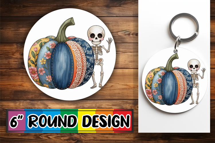 Bright Circle Keychain Design PNG, Pumpkin Watercolor